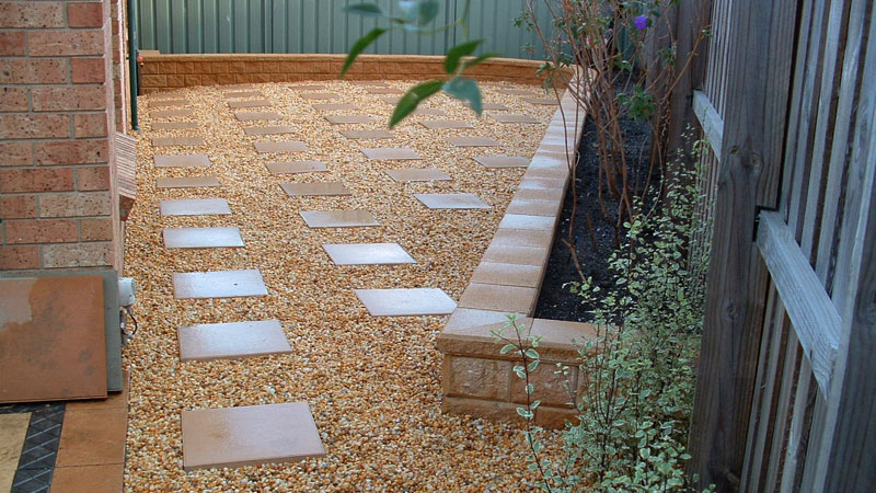 A gravel patio area.