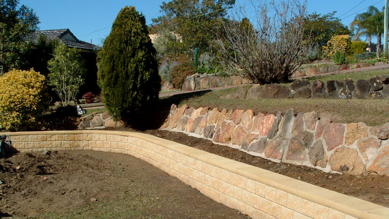 A newly built retaining wall.